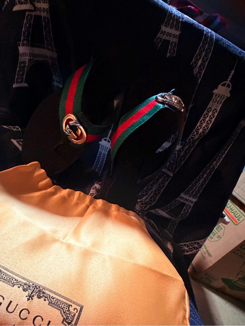Gucci Black Thong Sandals with Green and Red Web Straps and Gold Double G